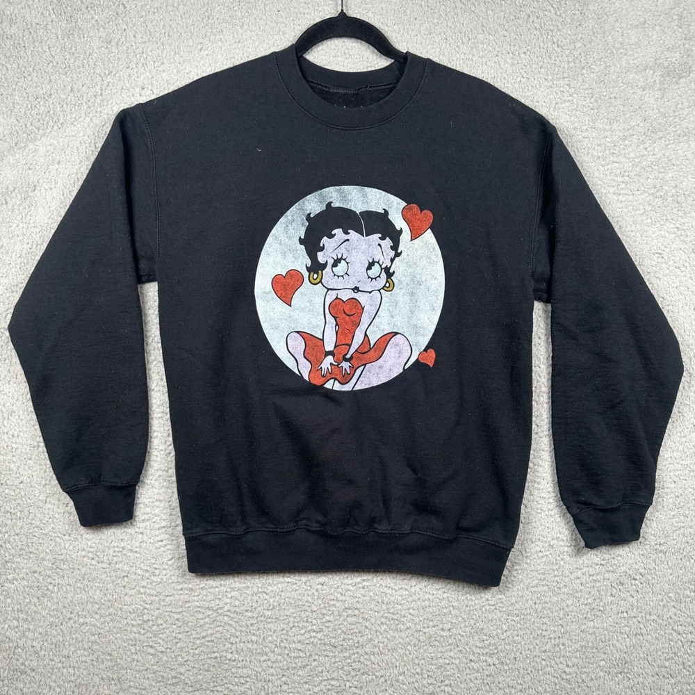 Betty Boop Sweatshirt Black Crewneck Goodie Two Sleeve Graphic Retro Rare‎ Sz M